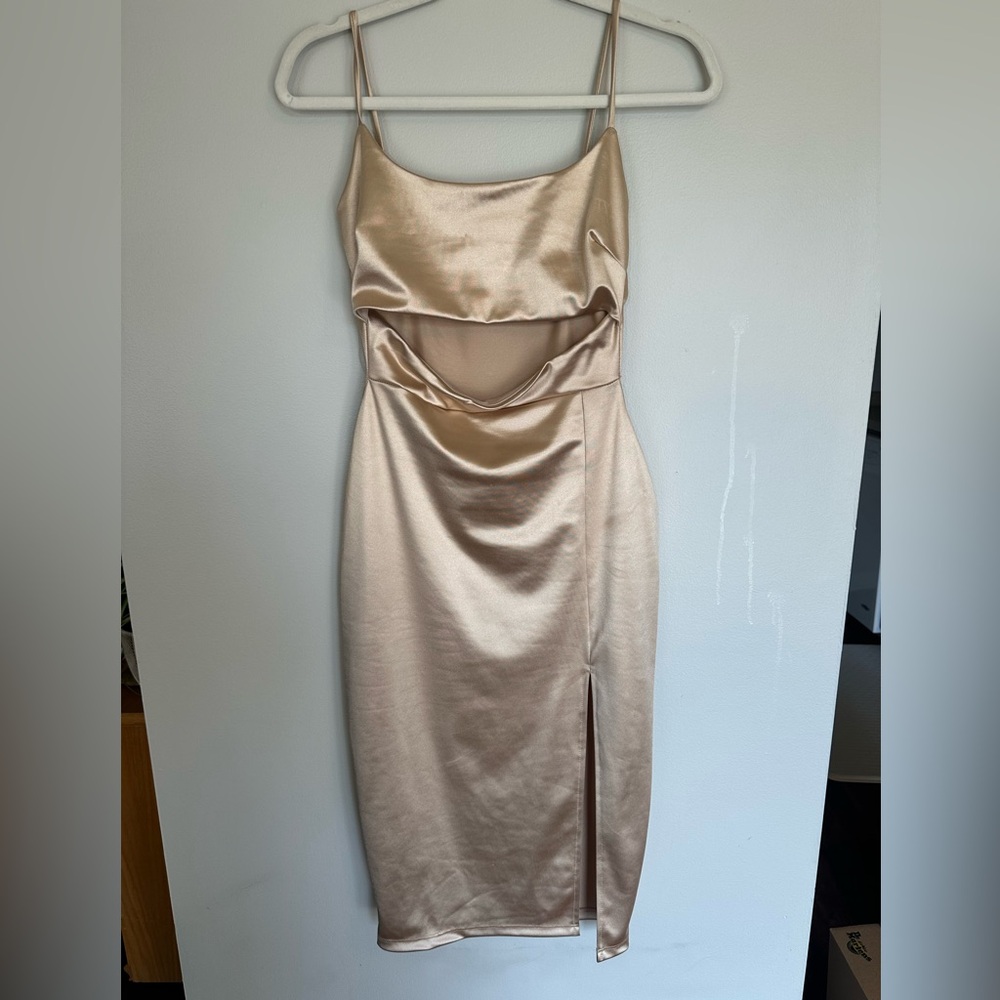 Satin cut out slit dress